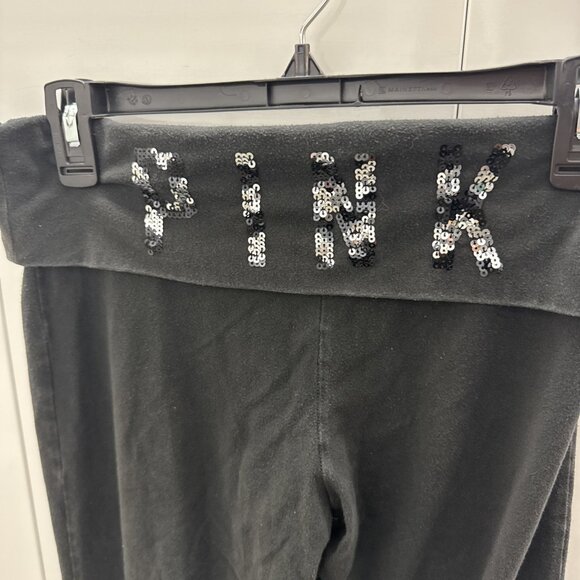 VTG Pink Pants Womens M Black Yoga Flare Sequin Fold Over Victoria Secret Y2K - Picture 3 of 9